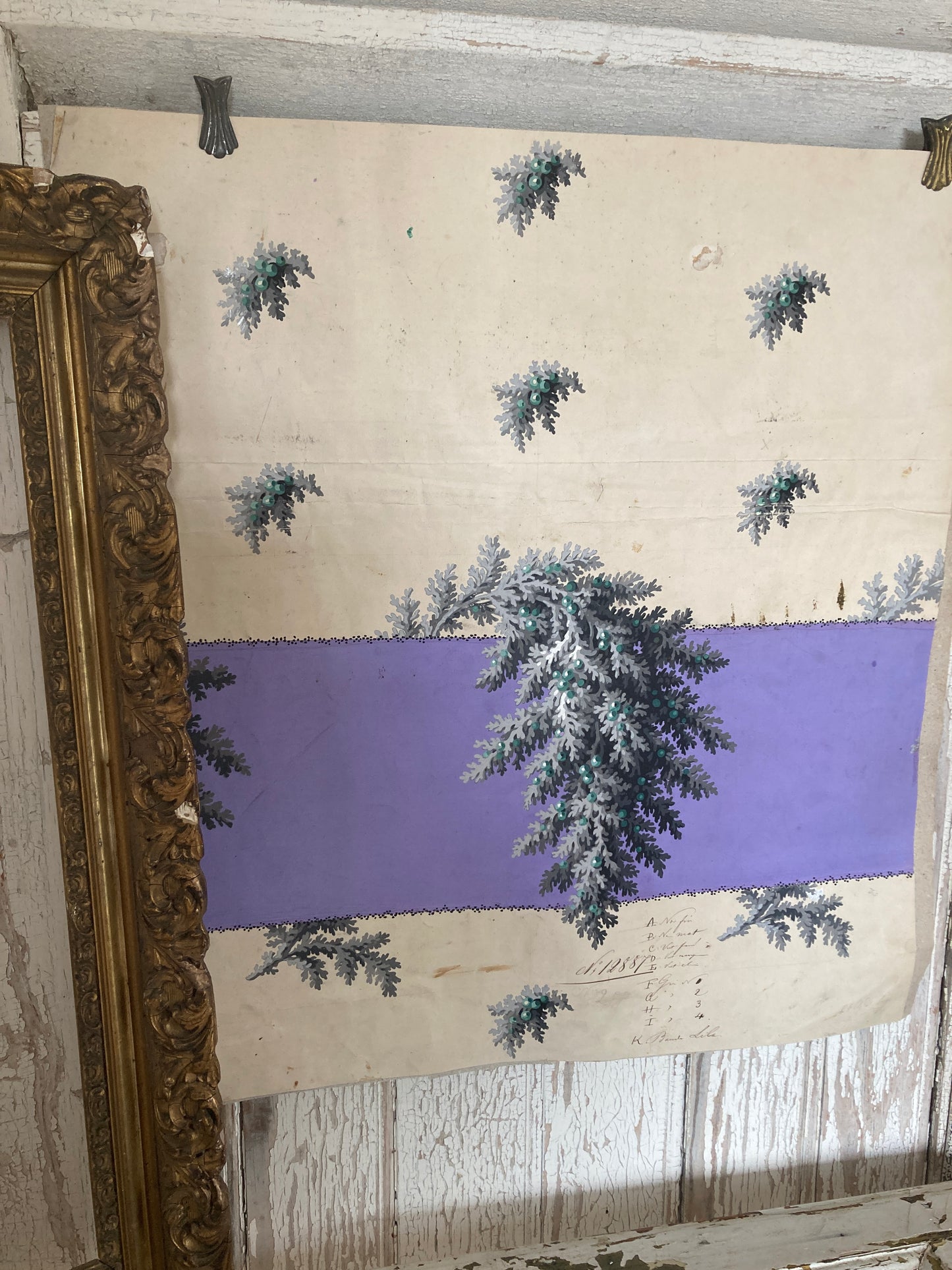 Antique 1850s french textile designs, hand painted.