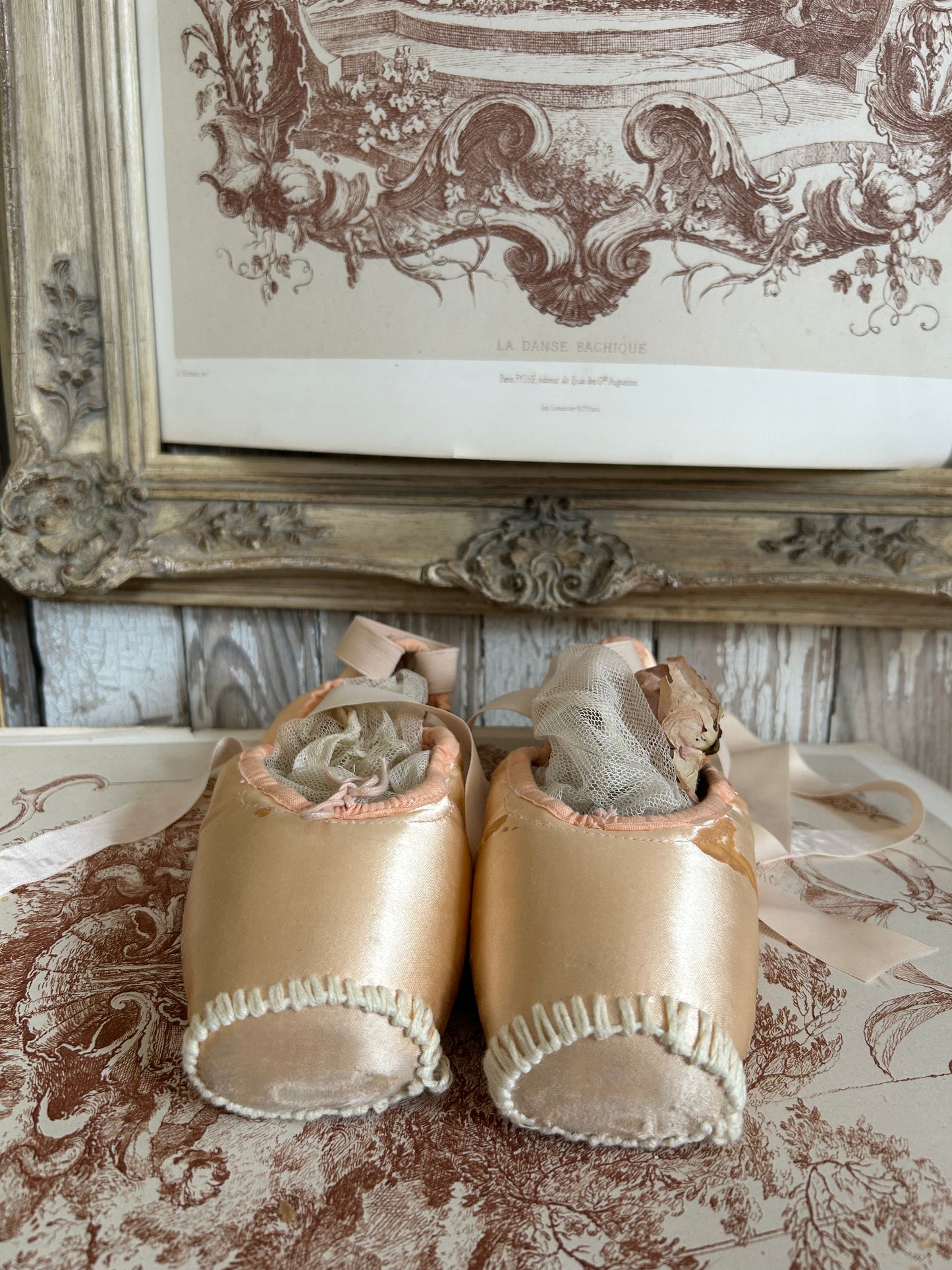 Two pairs of deliciously tatty ballet pointes. (Set 3.)