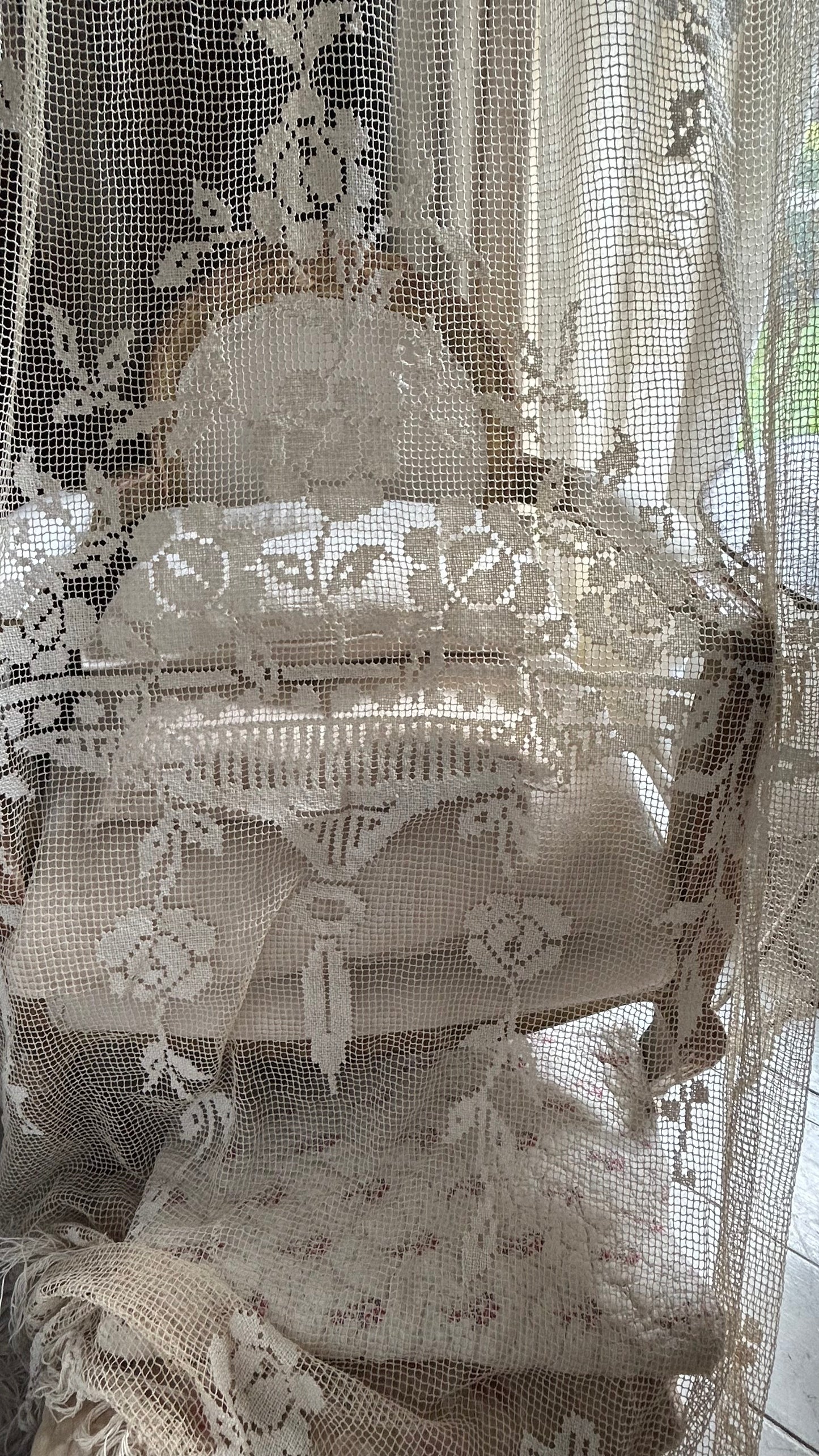 Filet crochet lace long french panel