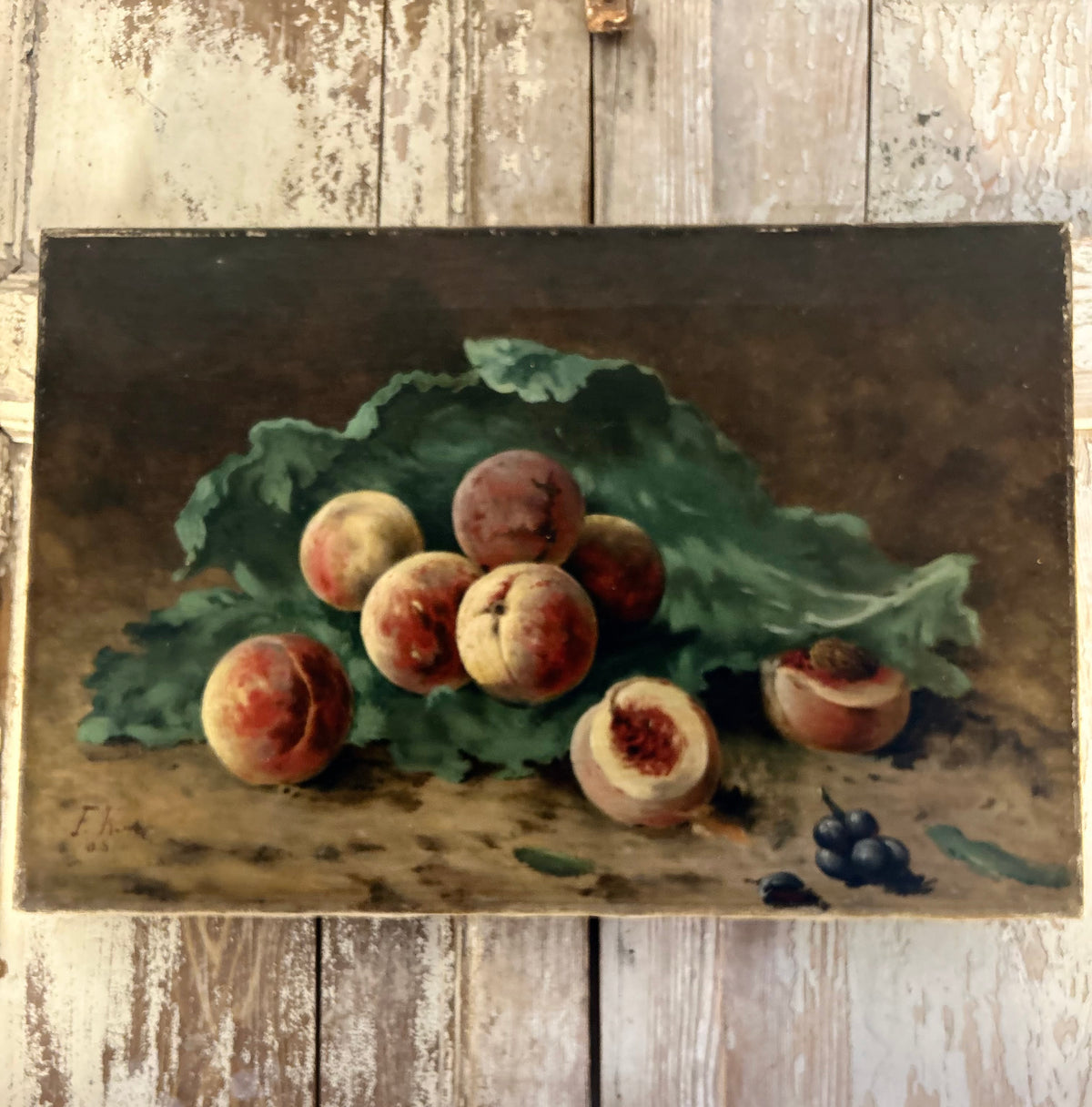 Antique oil painting still life on canvas