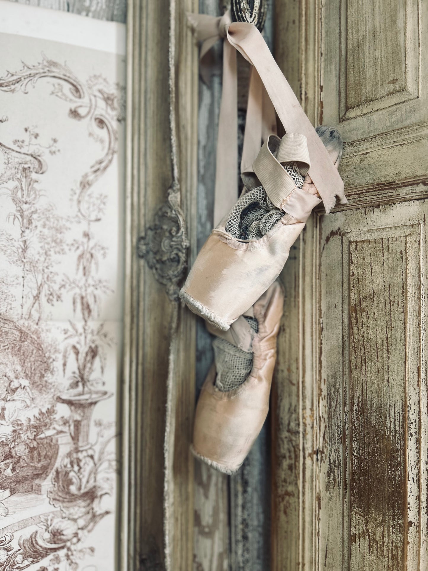 A pair of deliciously tatty old ballet pointes. (Pair 1)