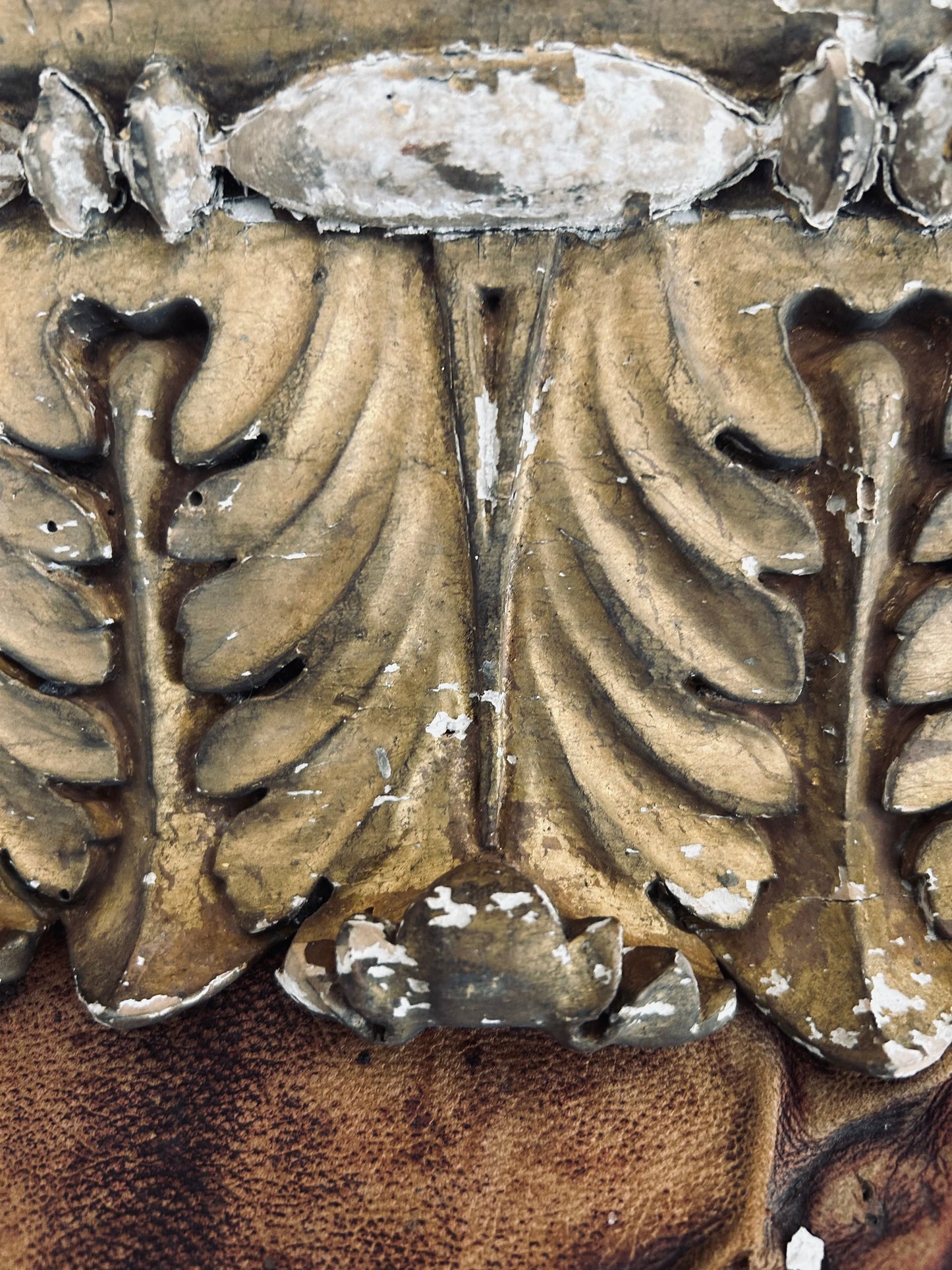 Antique giltwood and gesso  carved architectural fragments.