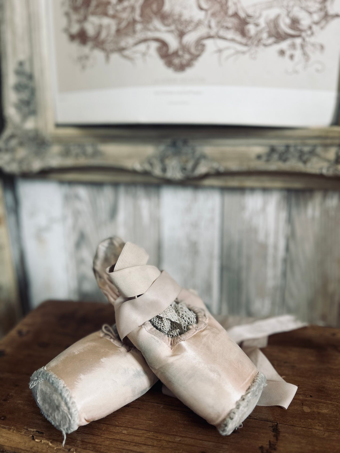 A pair of deliciously tatty old ballet pointes. (Pair 1)