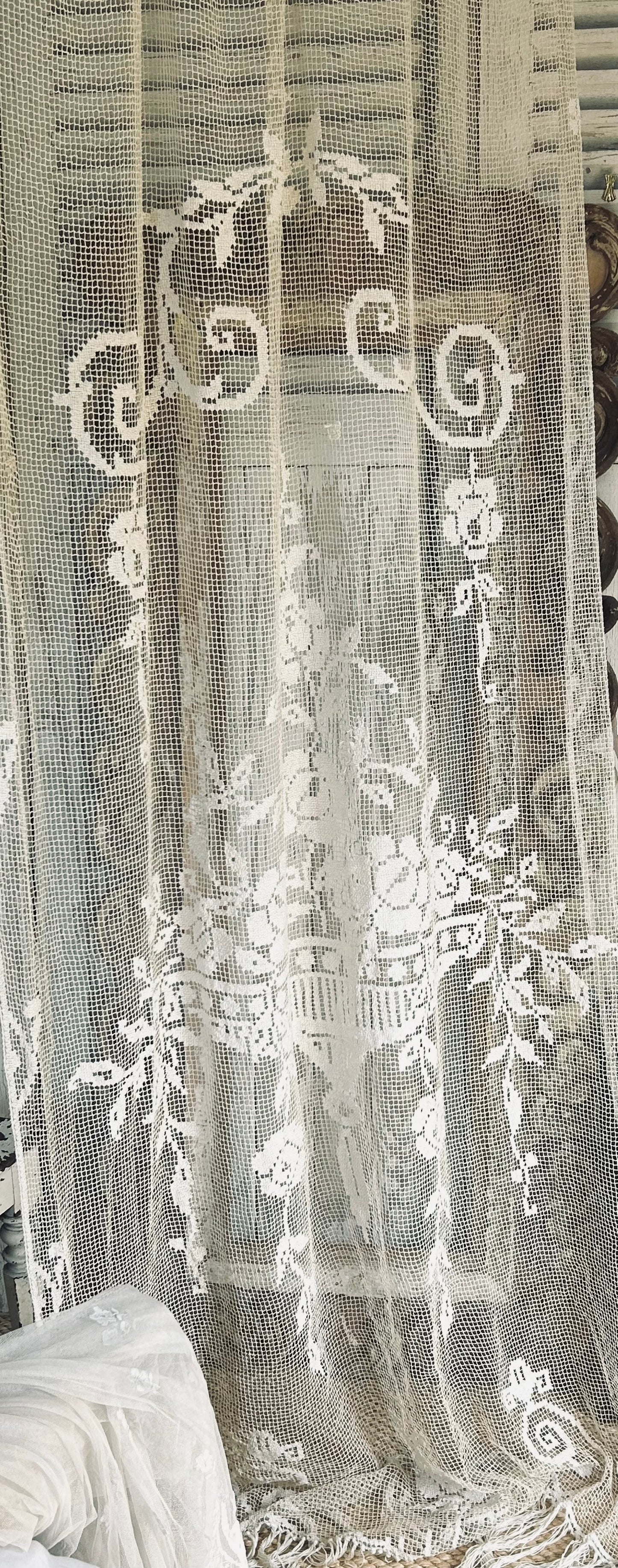 Filet crochet lace long french panel