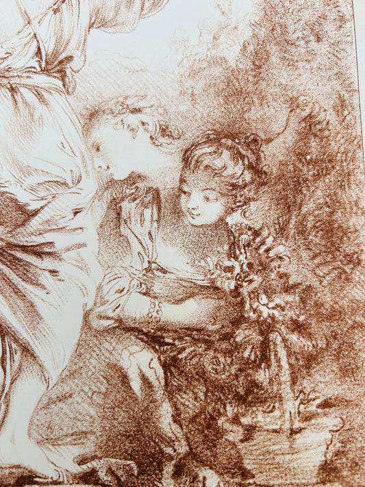 Antique, nineteenth century french rococco inspired lithograph