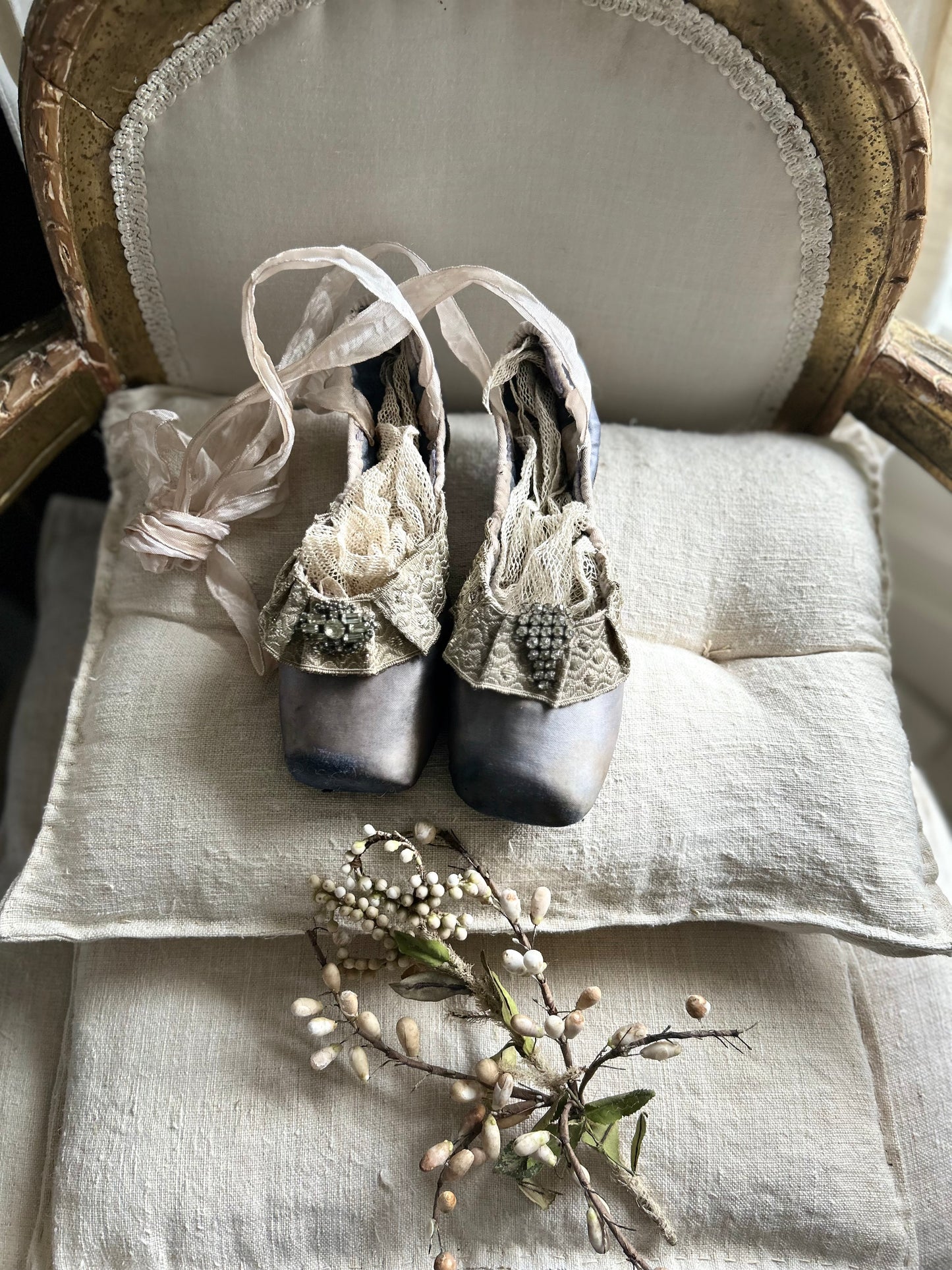 Ballet pointes with french wirework trims.