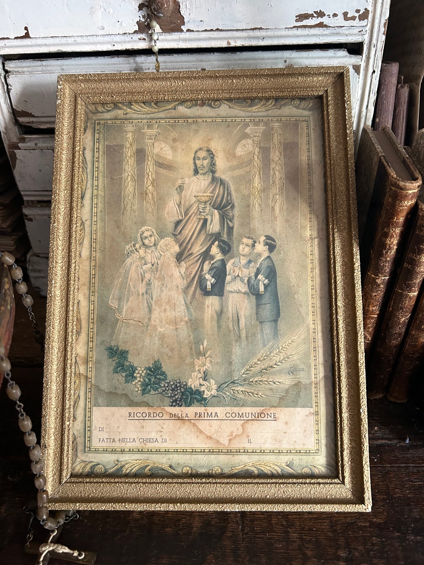 Charming Italian Vintage Religious picture - serene and beautiful