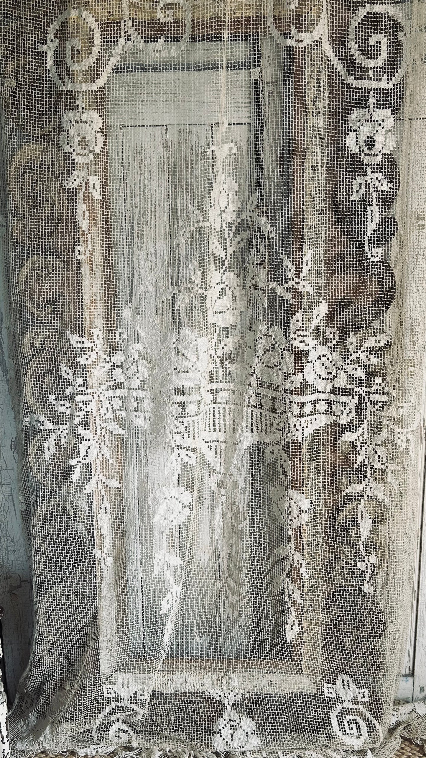 Filet crochet lace long french panel
