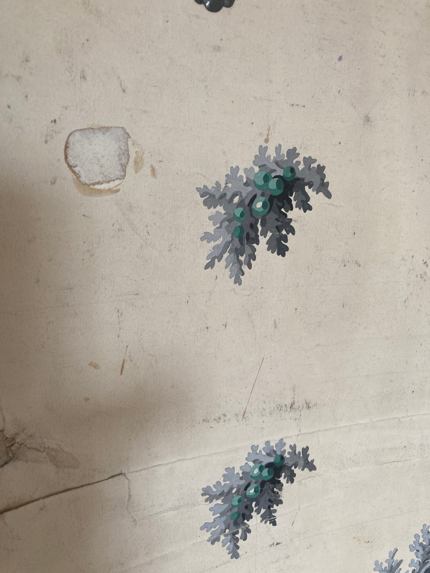 Antique 1850s french textile designs, hand painted.