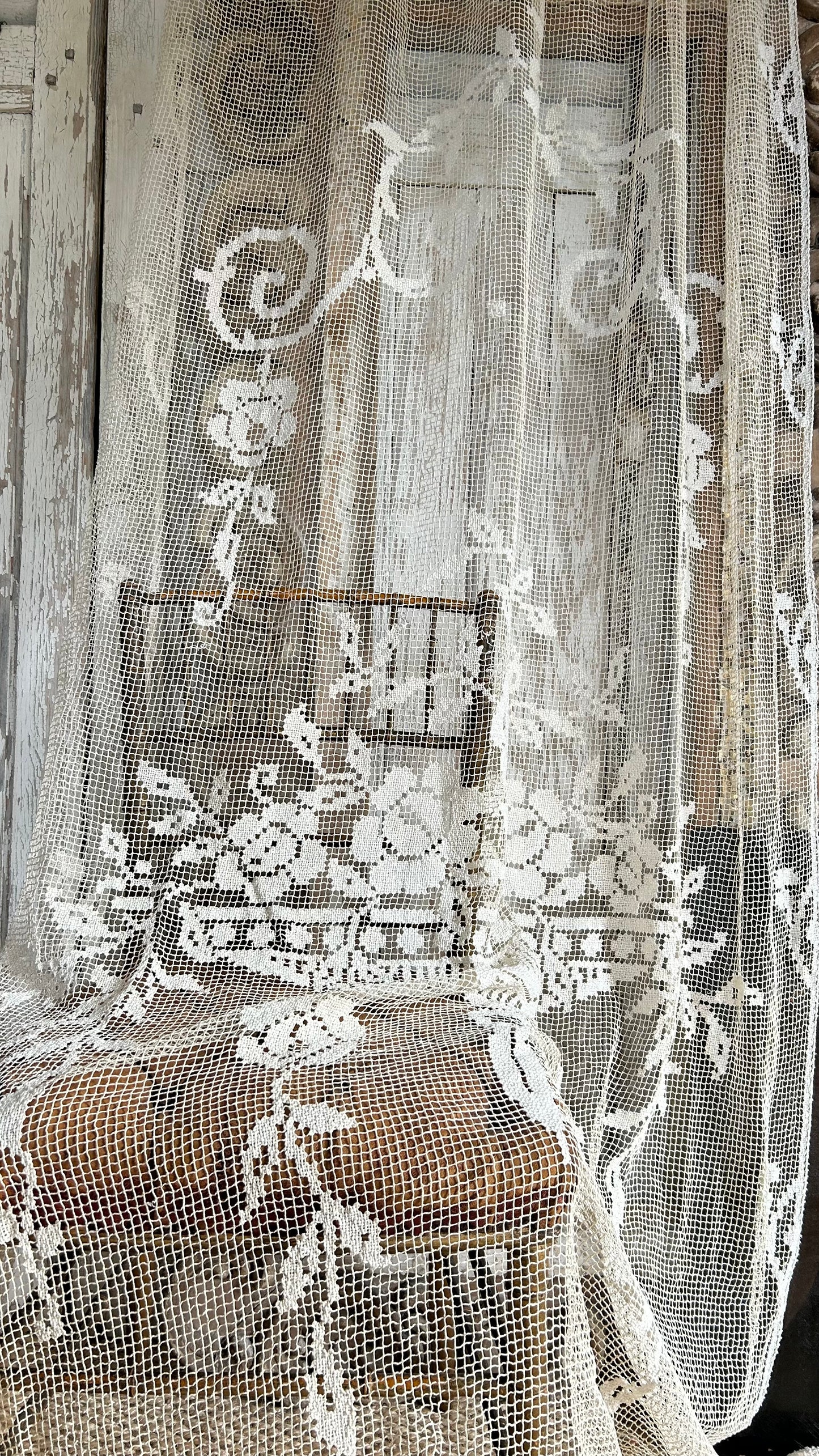 Filet crochet lace long french panel