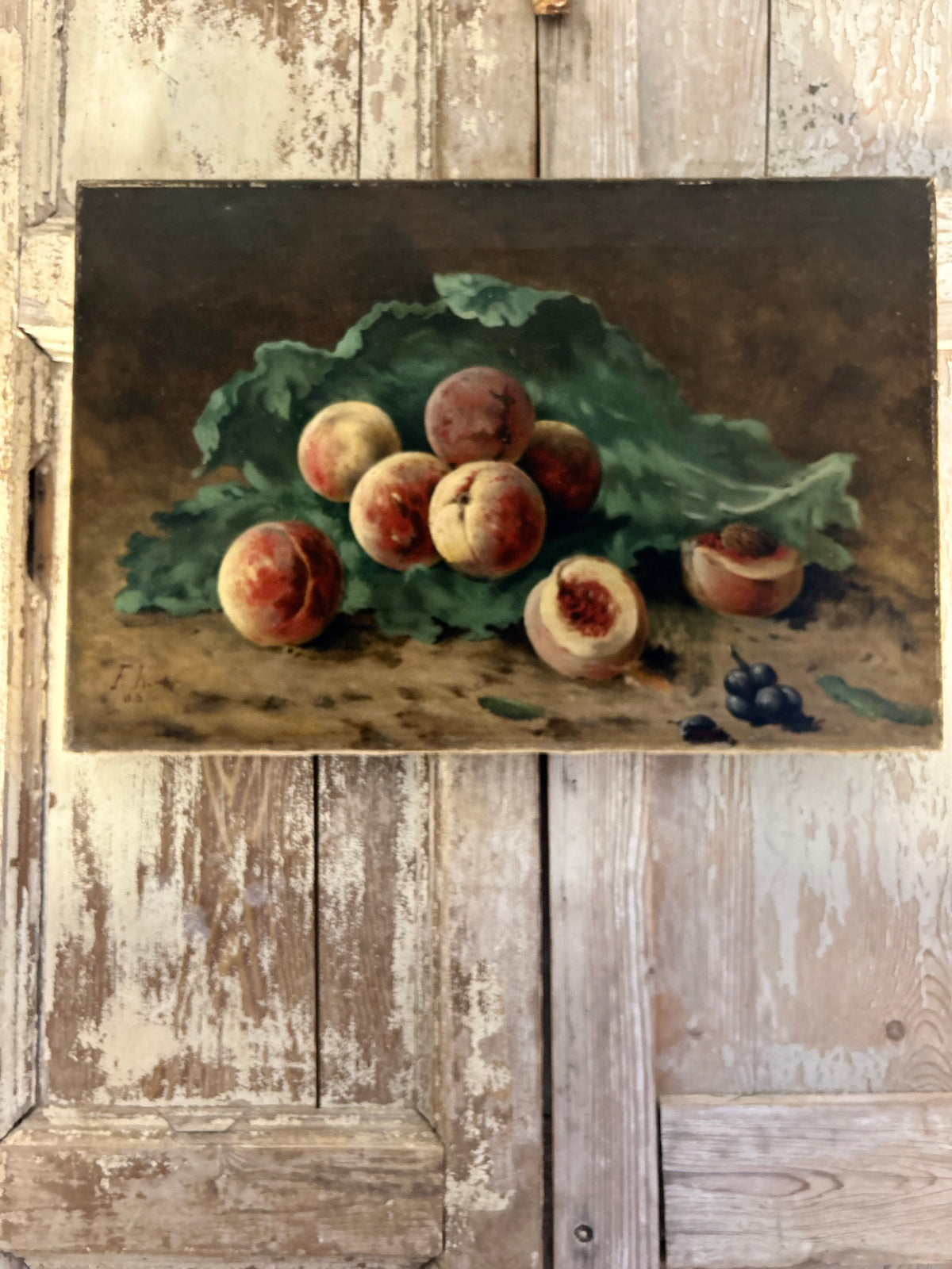 Antique oil painting still life on canvas