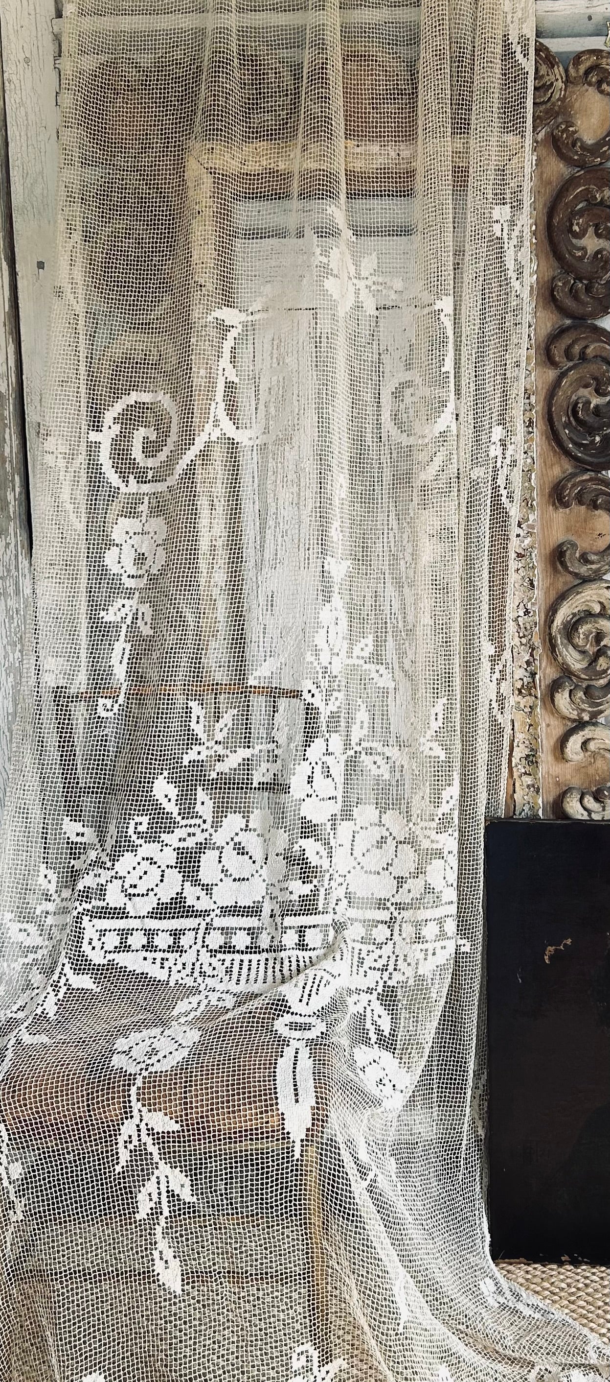 Filet crochet lace long french panel