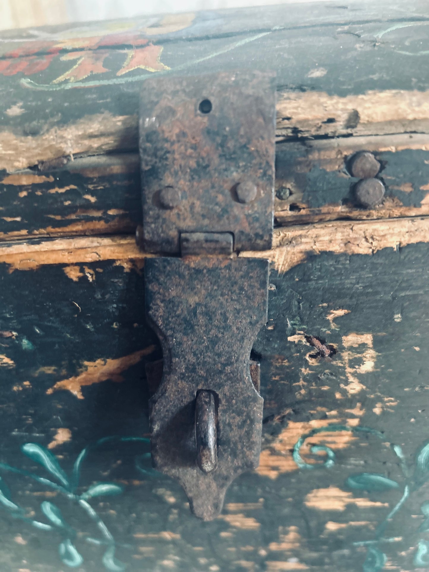 Antique Normandy marriage chest. Folk art.