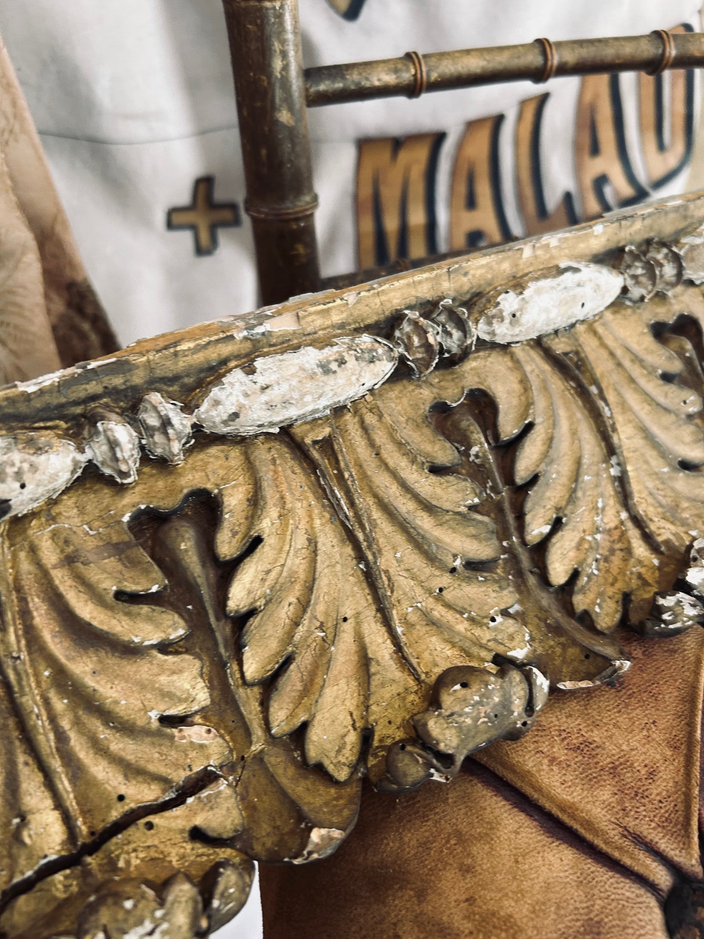 Antique giltwood and gesso  carved architectural fragments.