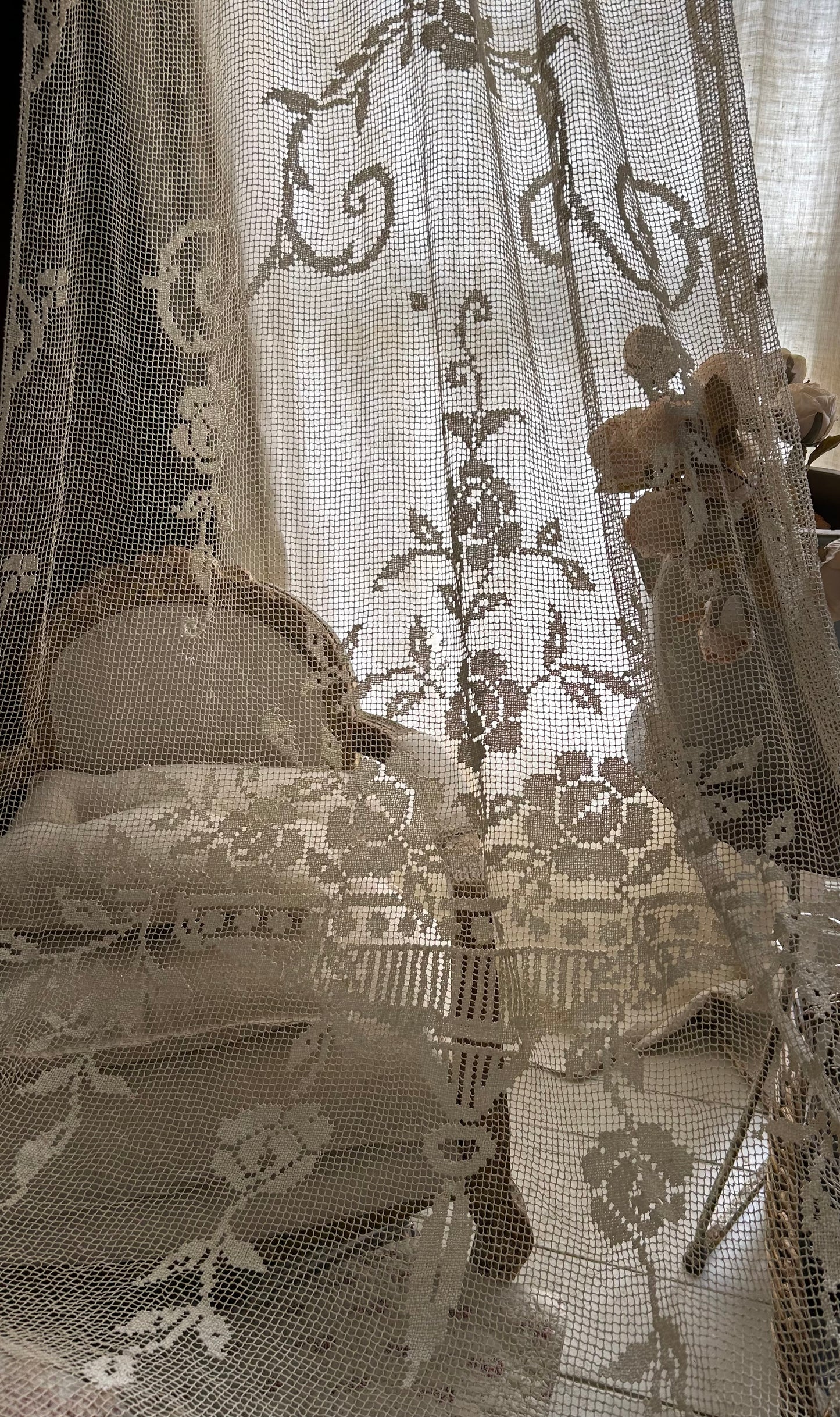 Filet crochet lace long french panel