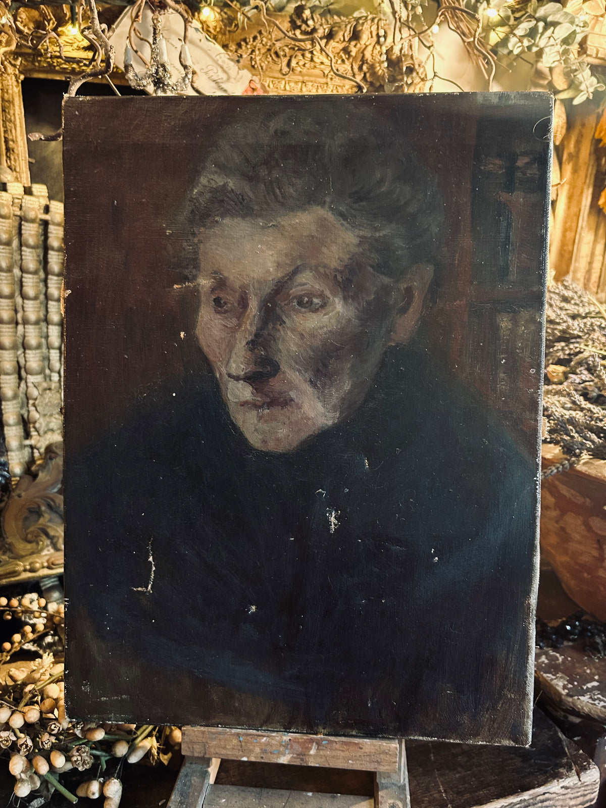 Antique oil portrait.