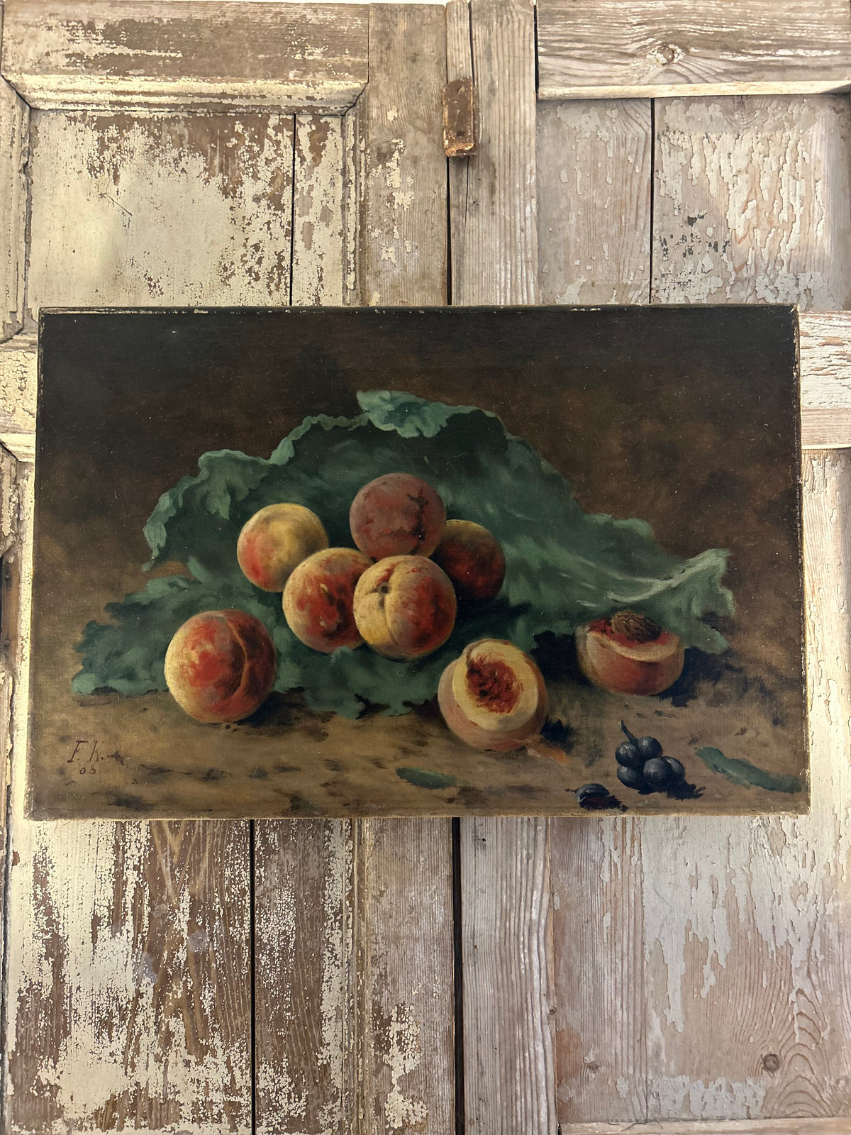 Antique oil painting still life on canvas