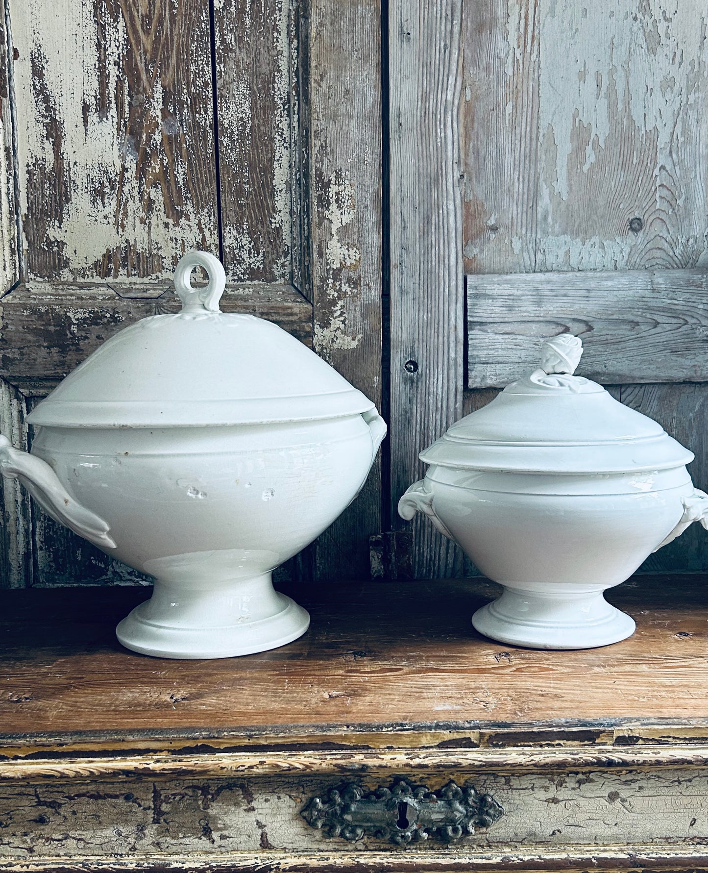 Large old white french soupier.