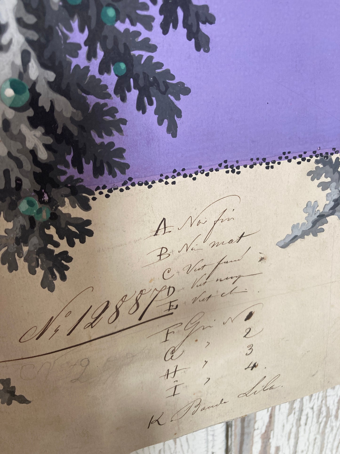 Antique 1850s french textile designs, hand painted.