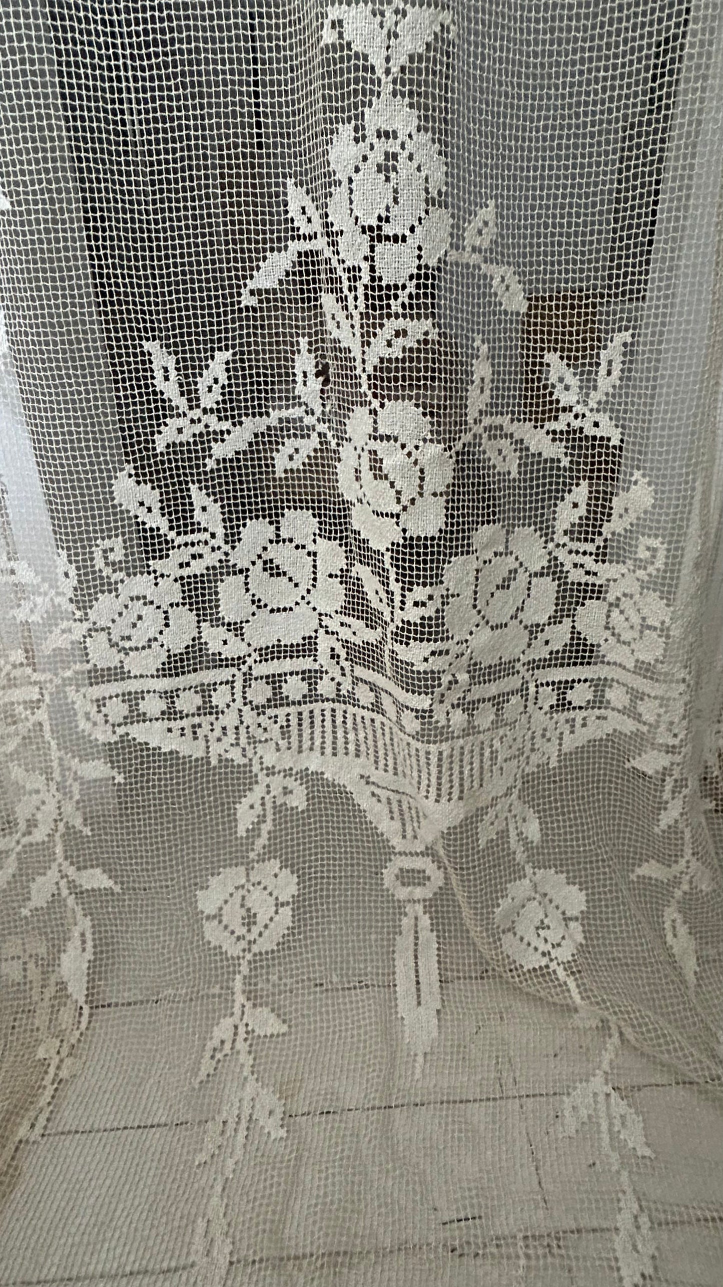 Filet crochet lace long french panel