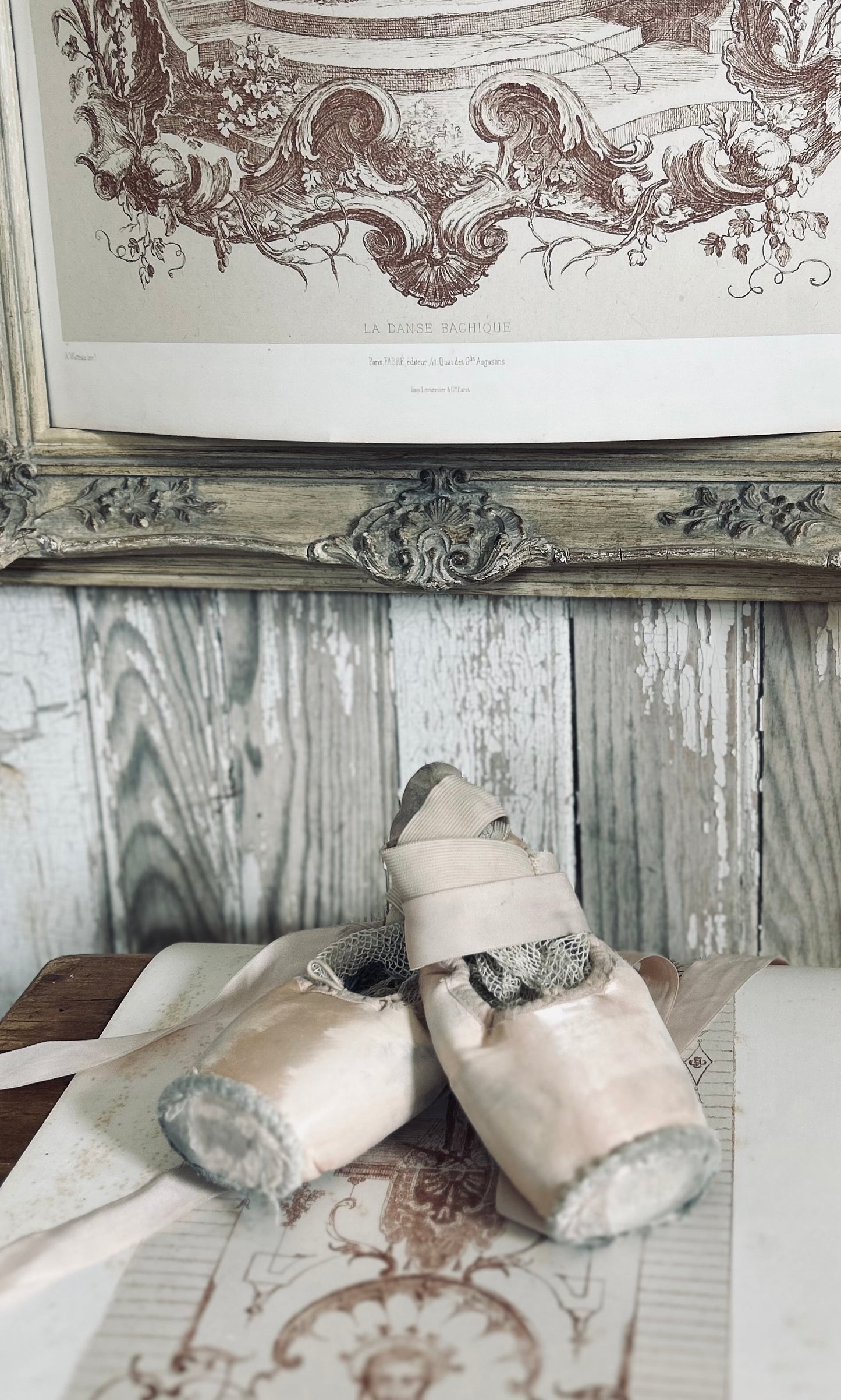 A pair of deliciously tatty old ballet pointes. (Pair 1)