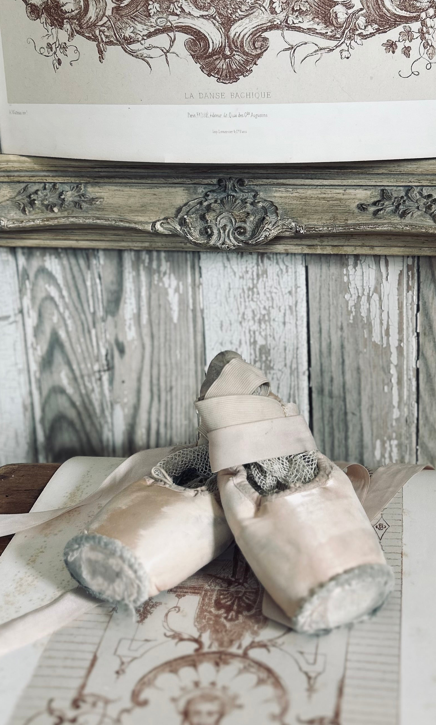 A pair of deliciously tatty old ballet pointes. (Pair 1)