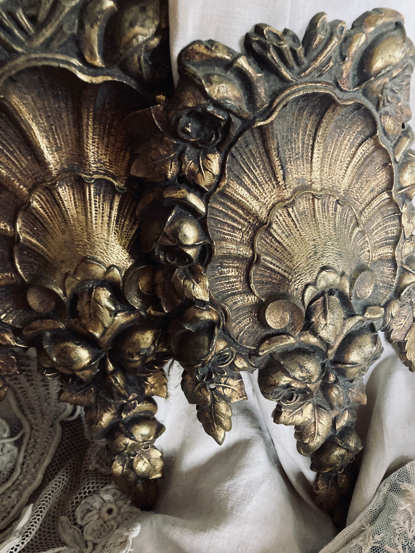 Pair of large ornate French ormulu mounts.