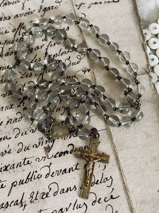 Antique hand cut clear glass rosary