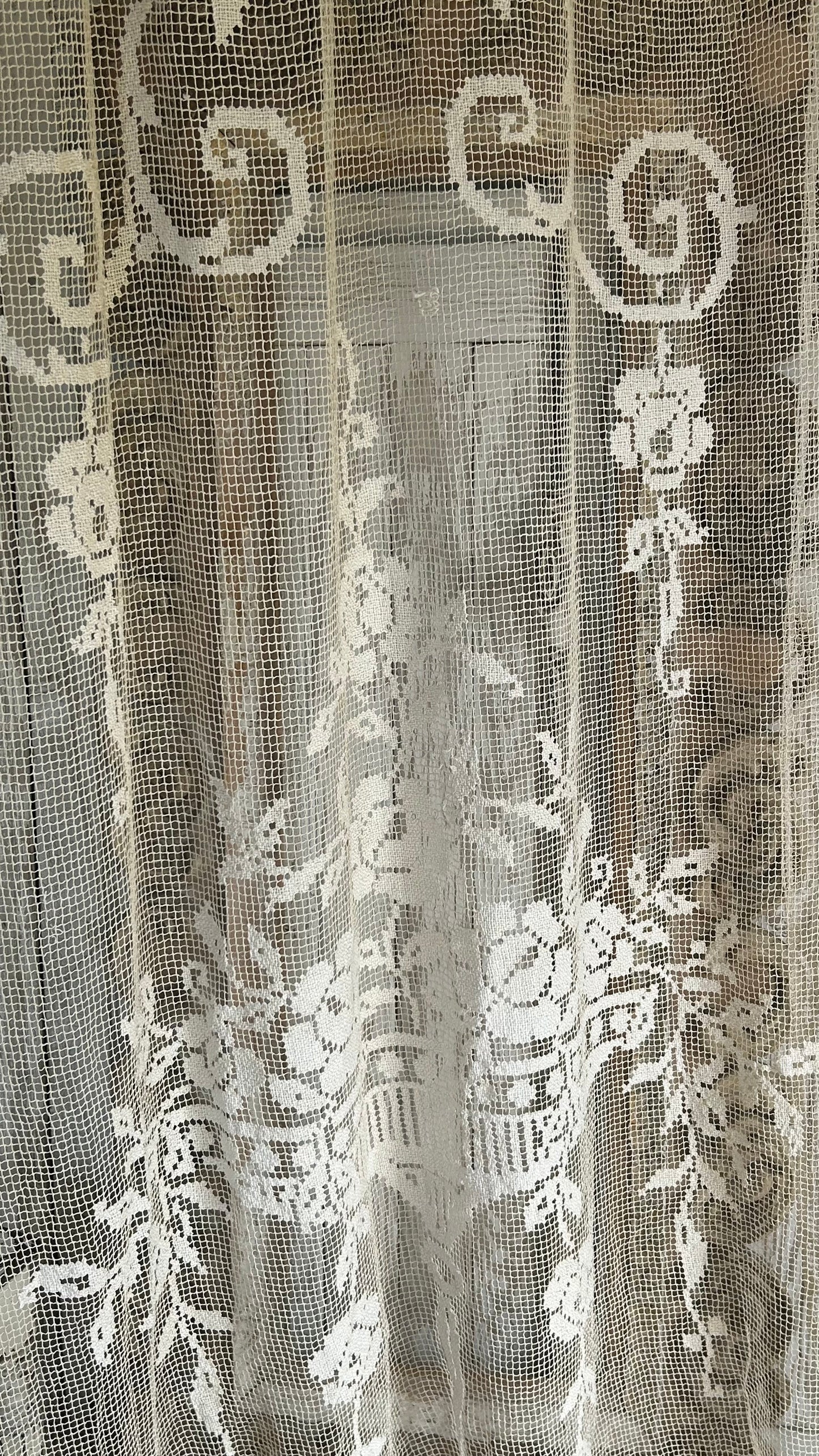 Filet crochet lace long french panel
