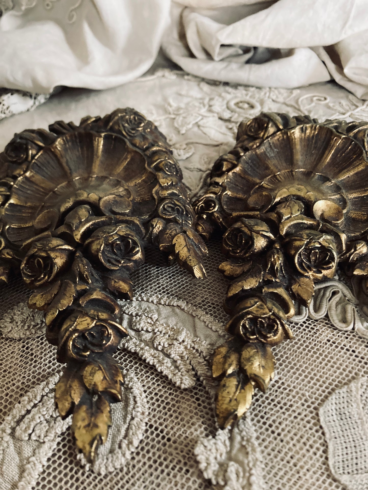 Pair of large ornate French ormulu mounts.