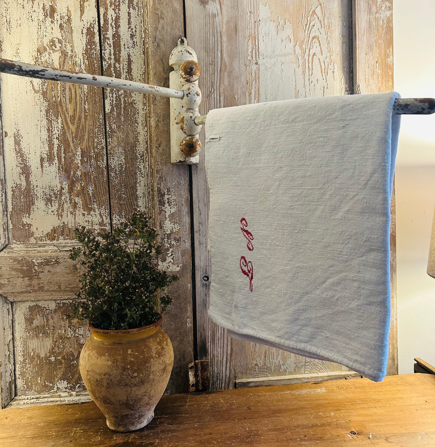 Vintage French linen holder