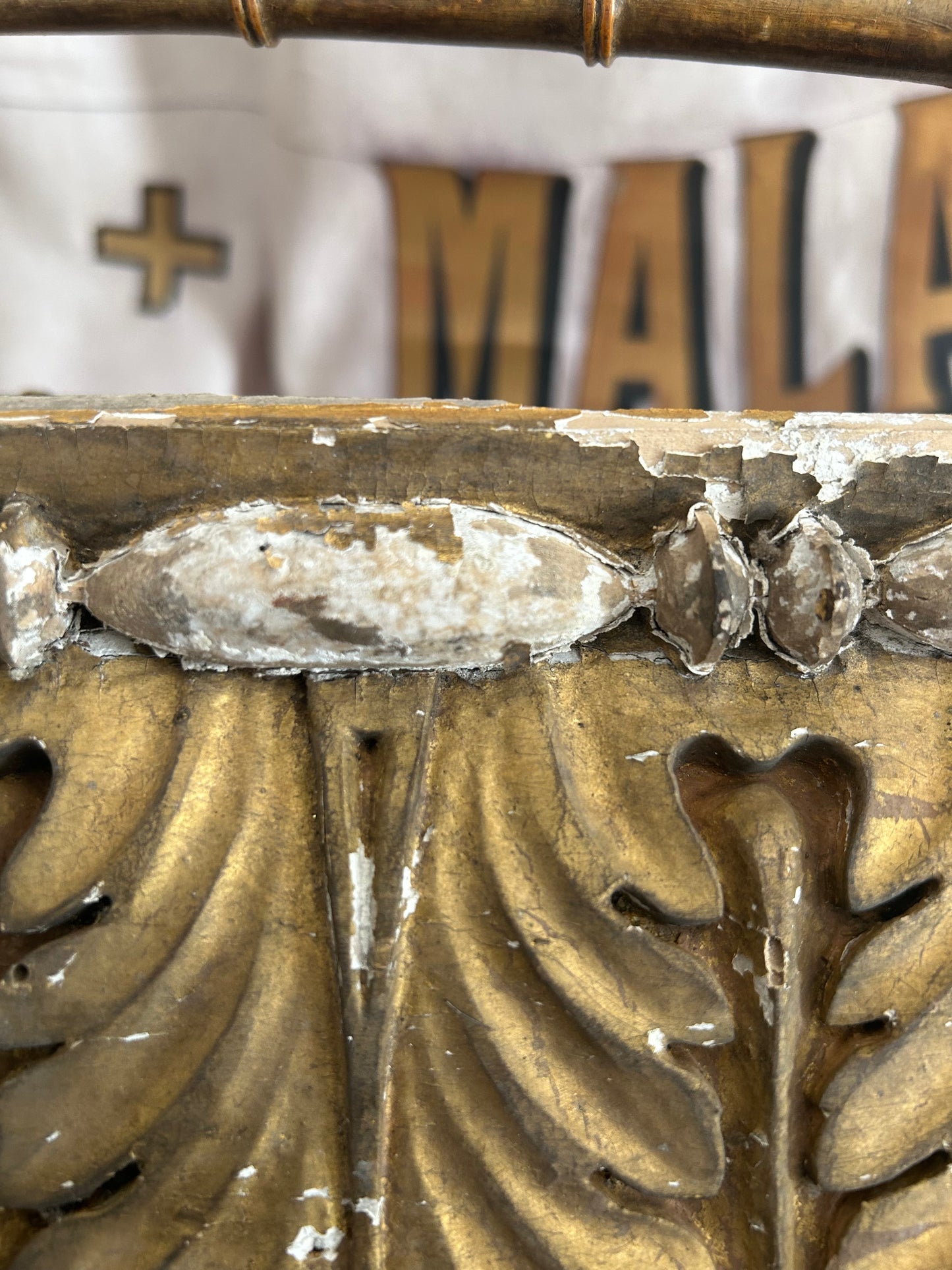 Antique giltwood and gesso  carved architectural fragments.