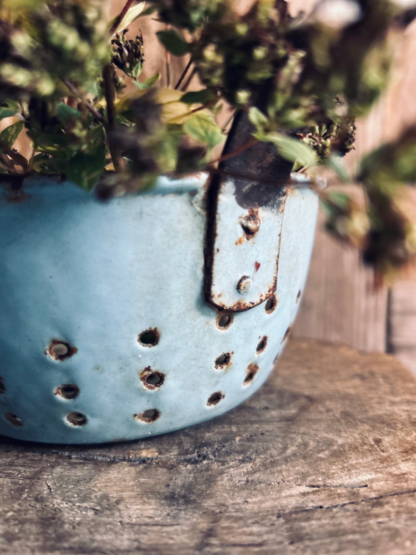 Blue French enamel strainer