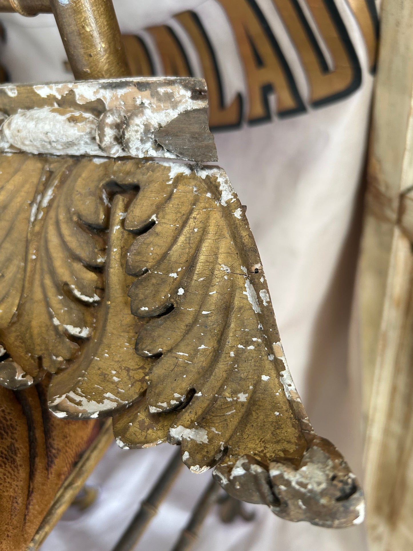 Antique giltwood and gesso  carved architectural fragments.