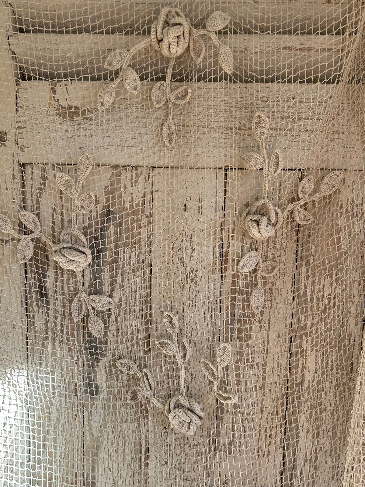 Antique french filet and crochet lace panel