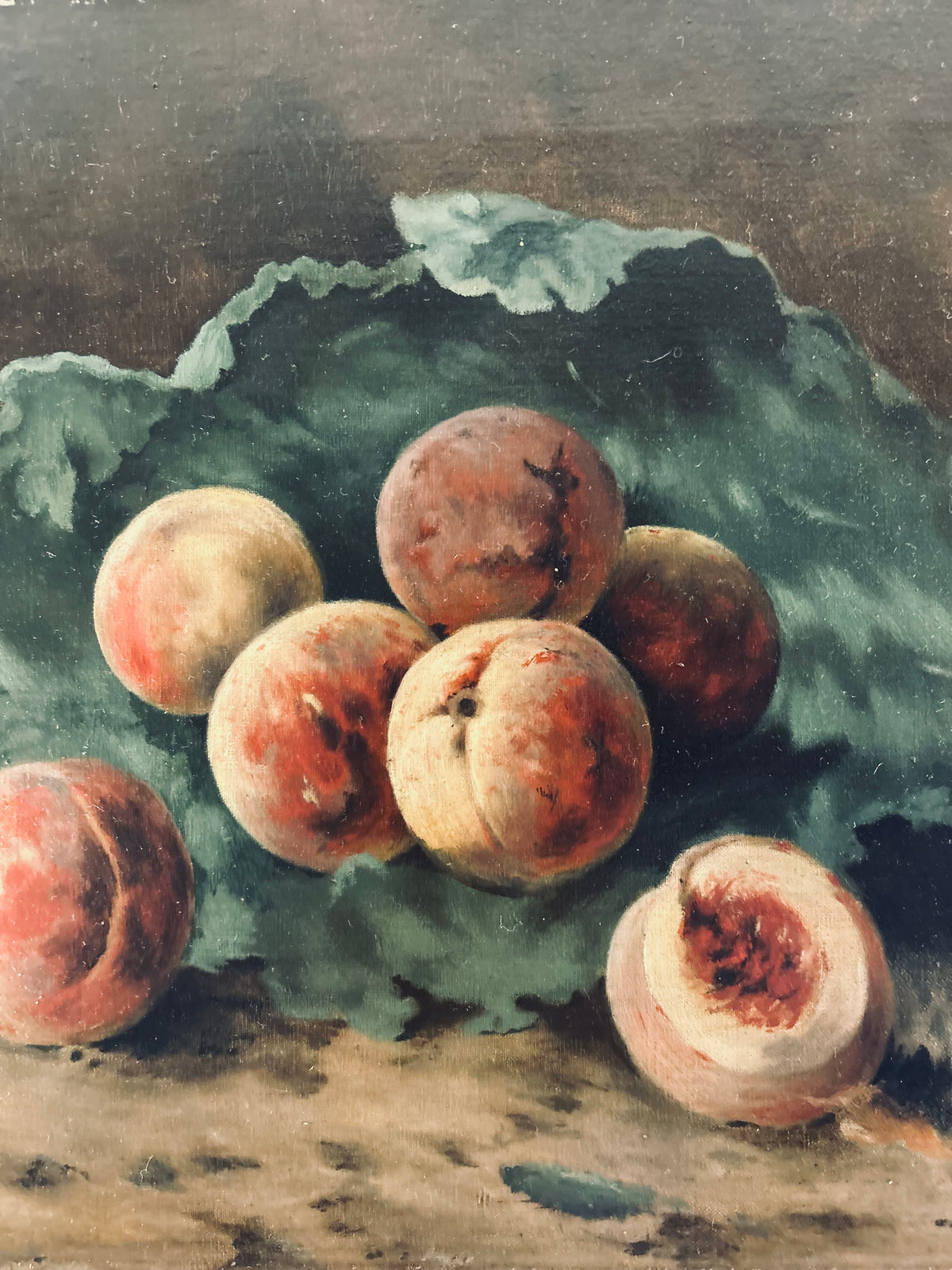 Antique oil painting still life on canvas