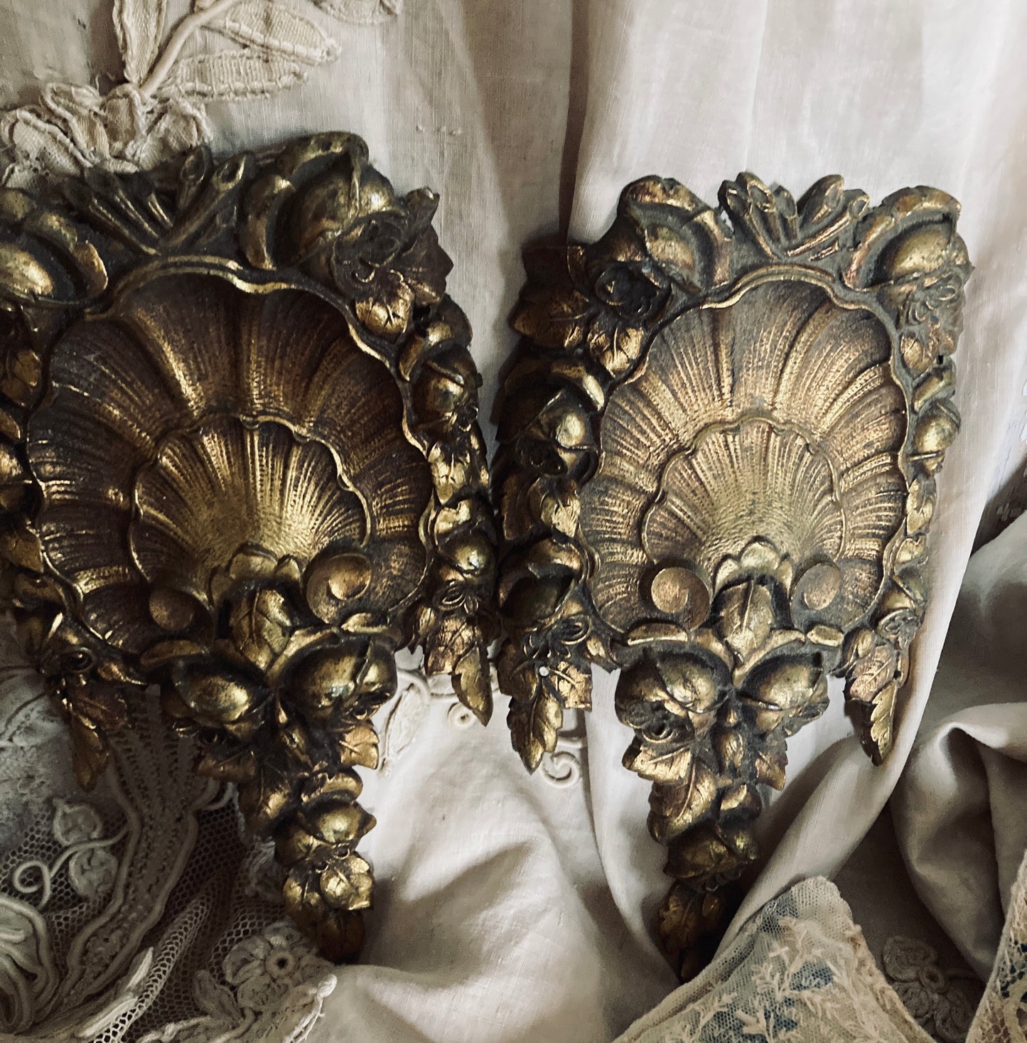Pair of large ornate French ormulu mounts.