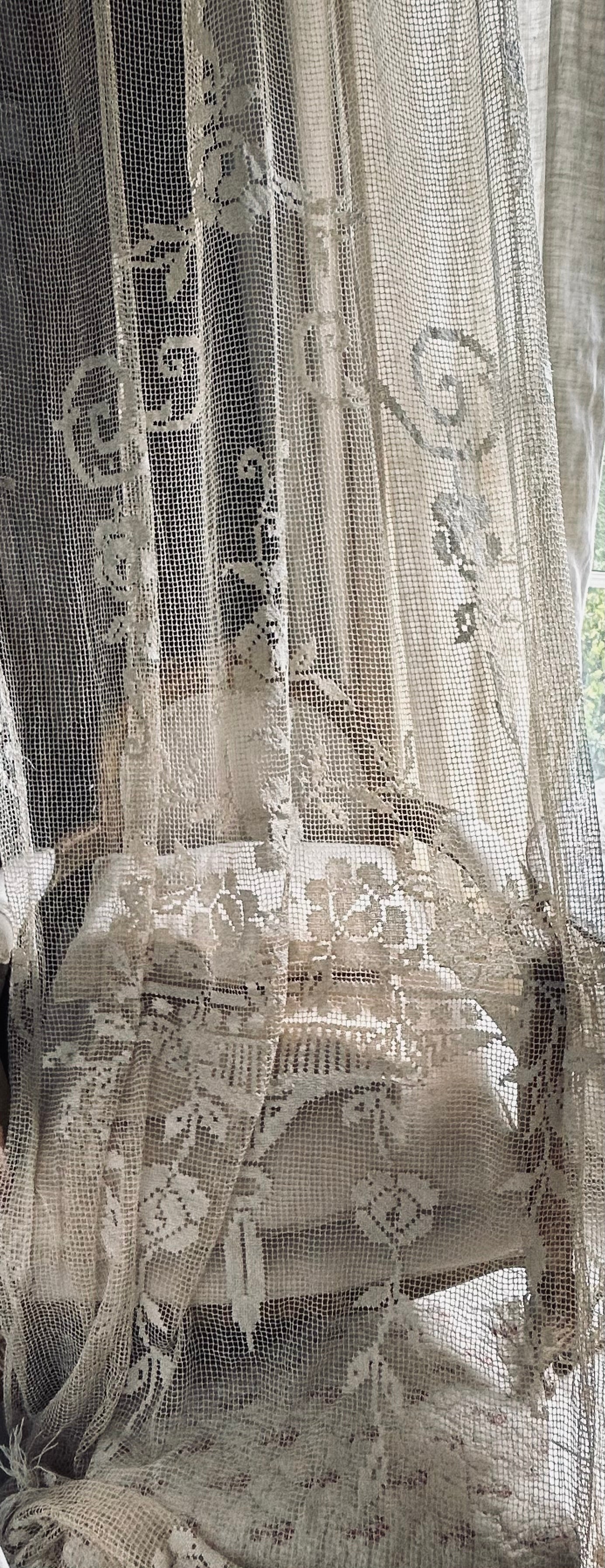 Filet crochet lace long french panel