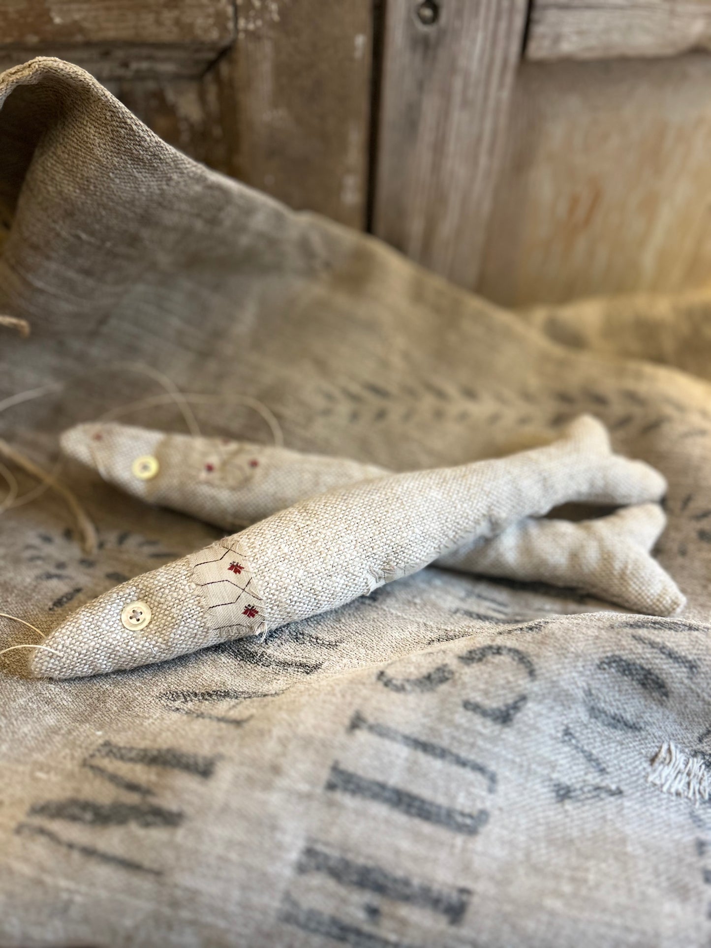 Hand made patched pair of lavender filled fishies.
