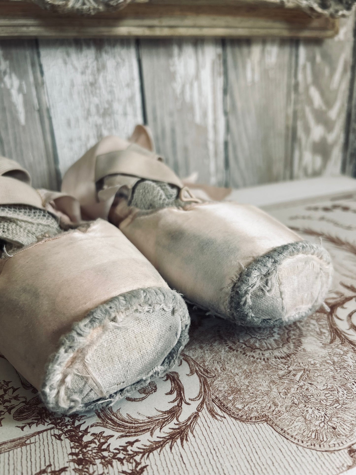 A pair of deliciously tatty old ballet pointes. (Pair 1)