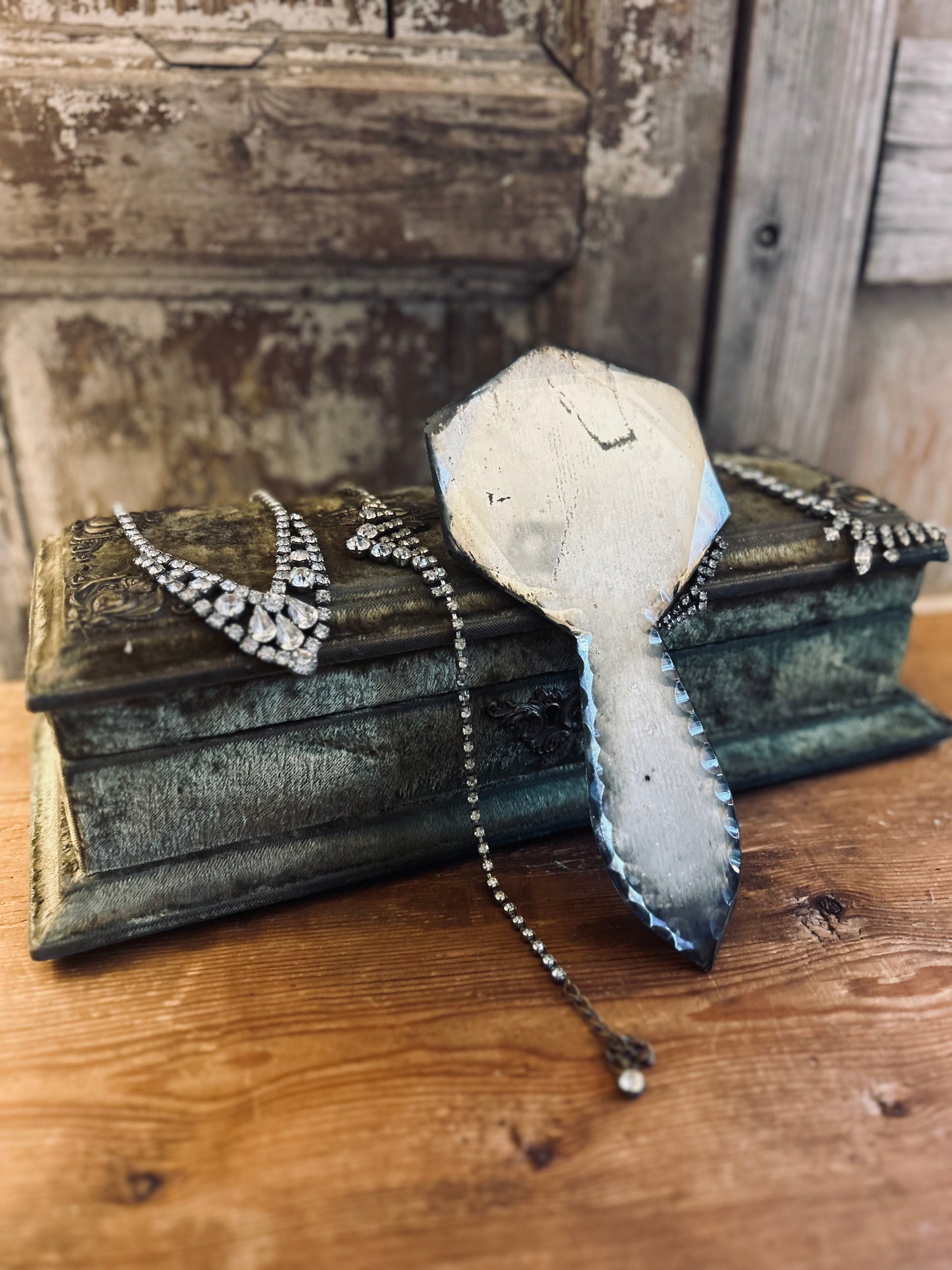 Small antique hand held french mirror
