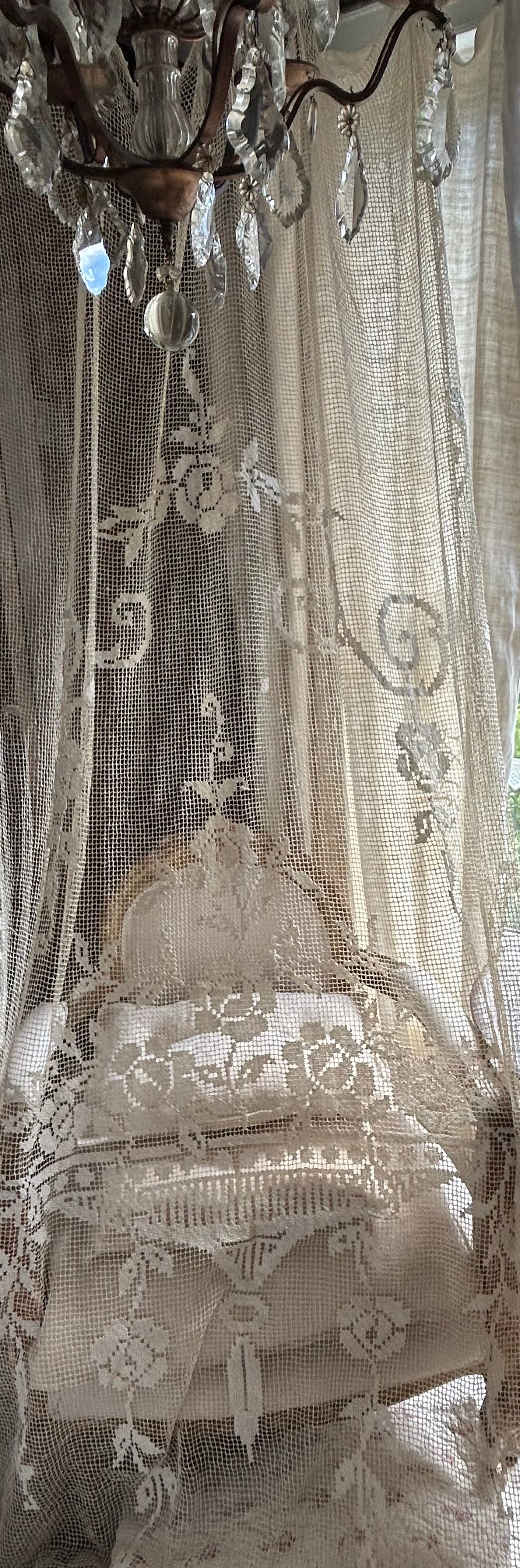 Filet crochet lace long french panel