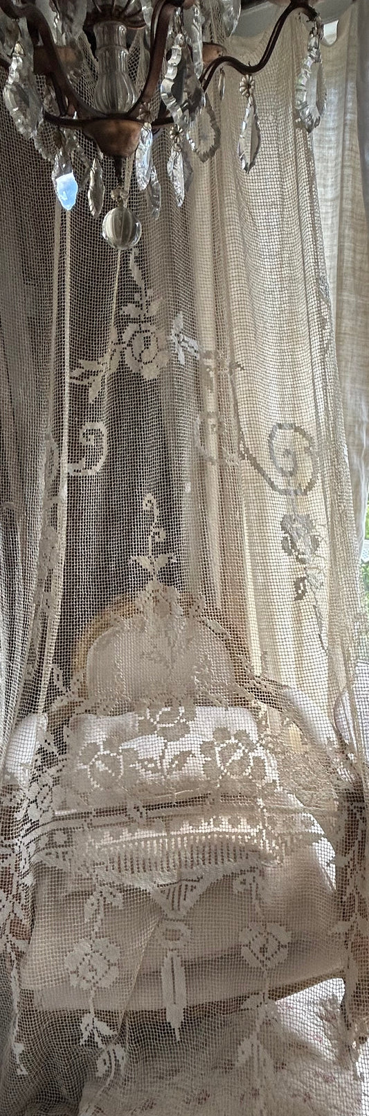 Filet crochet lace long french panel