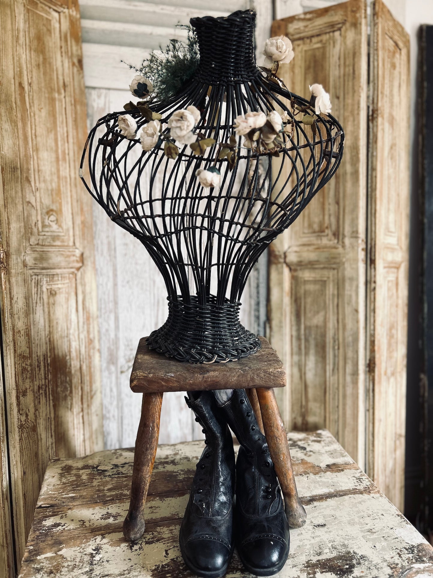Unusual french 1920s wicker dress form.