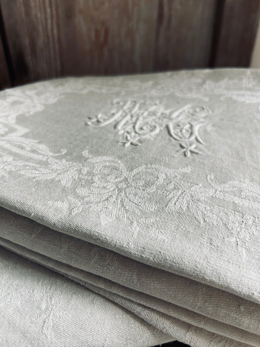 Set of antique french monogrammed linens