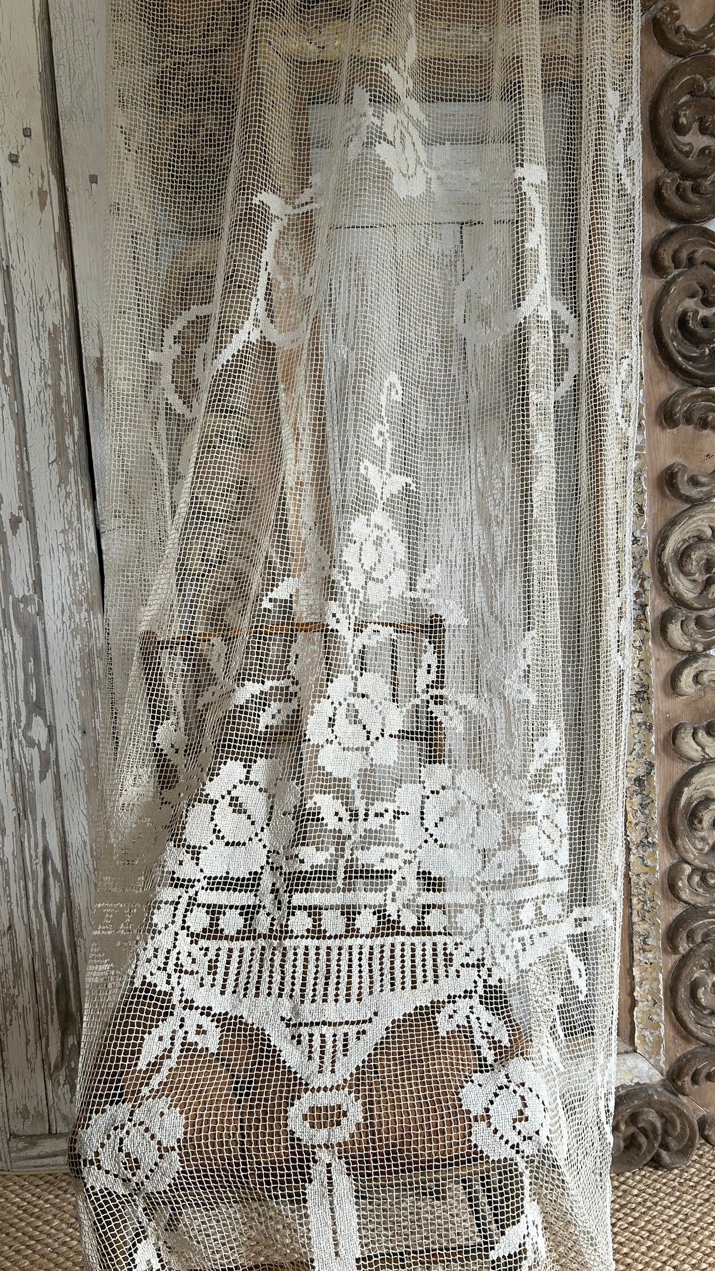 Filet crochet lace long french panel